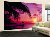 Sunset, Palm Trees, Beach, Water, Ocean, Montego Bay Jamaica Wall Mural – Large