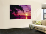Sunset, Palm Trees, Beach, Water, Ocean, Montego Bay Jamaica Reproduction murale géante