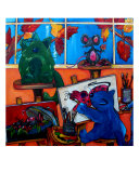 Fat Cats Take Over My Art Studio Giclee Print by Patti Schermerhorn