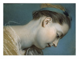 Tête de jeune fille (copie d'un détail de tableau français du début du 18e siècle) reproduction procédé giclée par Maurice Quentin de La Tour