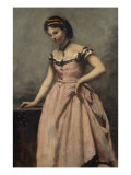 Girl in Pink Dress Giclee Print by Jean-Baptiste-Camille Corot