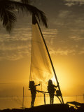 Little Girls Play with Dew on a Sail at Dawn, Key Largo, Florida Photographic Print by Skip Brown