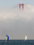 International 14 Skiffs Race under the Golden Gate Bridge, San Francisco Bay, California Photographie par Skip Brown