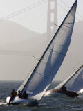 Sailboats Race on San Francisco Bay with the Golden Gate Bridge, San Francisco Bay, California Photographic Print by Skip Brown