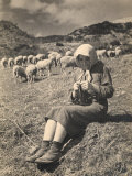 Young Shepherd Girl Sitting in a Field Photographie par Ludovico Pacho