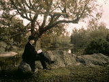 Man Reading a Book in Fontainebleau Forest Photographic Print by Henrie Chouanard