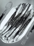 White Porcelain Platter with Cooked Asparagus Photographic Print by A. Villani