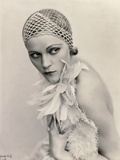 ... a Woman Wearing a Fishnet Hat and a Feather Boa Fotodruck von Wanda Wulz