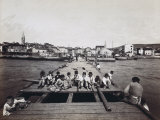 Children Sitting on the Pier at the Port of Isola in Slovenia Photographic Print by Giuseppe Wulz