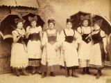 Portrait of a Group of Women, with Bows in their Hair and Parasols Photographic Print by Giuseppe Wulz