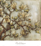 White Magnolia on Blue Linen Poster par Nicole Etienne