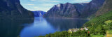 Grassy Hillside Along Norwegian Fjord, Norway Fotografie-Druck von Panoramic Images 