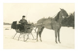 Woman and Infant in Horse-Drawn Sleigh Posters