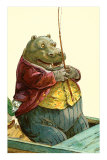 Hippo in Three-Piece Suit Fishing Kunstdrucke
