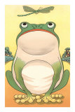 Cartoon Frog and Dragonfly Póster