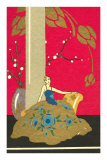 Woman in Gown with Huge Flowered Skirt Poster Woman in Gown with Huge Flowered Skirt Poster