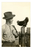 Farmer Talking to Rooster Posters