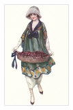 Woman in Hat with Basket of Grapes Lámina