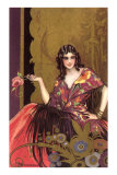 Victorian Woman with Flowered Shawl and Rose Prints