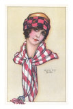 Woman in Hat and Checked Neck Scarf Poster