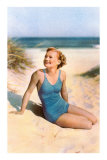 Blonde in Blue One-Piece in Dunes Print