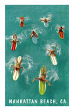 Surfers Paddling, Manhattan Beach Posters