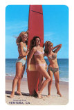 Three Woman Surfers in Bikinis Greetings from Ventura Affiches