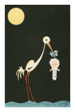 Stork Hanging Baby over Moonlit Water Pósters Stork Hanging Baby over Moonlit Water Pósters