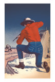 Cowboy Shooting Charging Bear Posters