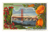 Greetings from California with Golden Gate Bridge and Poppies Posters