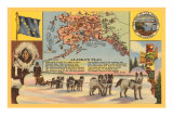 Alaska Map with Sled Dogs Posters