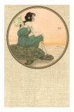 Fille avec une tortue, Art nouveau Posters