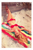 Woman in Bikini on Beach Towel Pósters Woman in Bikini on Beach Towel Pósters