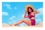 Woman in Red Two-Piece with Straw Hat Posters