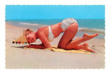 Woman in Frilly Two-Piece on Towel Prints