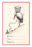 Stork with Baby in Basket, Announcement Prints