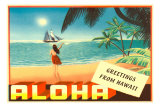 Greetings from Hawaii, Hula Girl on Beach Posters