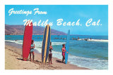 Greetings from Malibu Beach, California, Surfers Poster