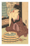 Japanese Woodblock, Lady at Bath Print