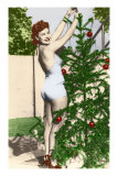 Beauté en maillot de bain avec arbre de Noël Posters