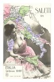 Buxom Peasant with Map of Italy Prints
