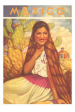 Mexico: Young Girl and Cactus , Poster Style Prints