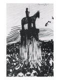 Agitated Crowd Surrounding a High Equestrian Monument Giclee Print by Umberto Boccioni