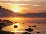 Mist Rising on Derwent Water at Sunrise, Lake District National Park, Cumbria, England, UK Photographic Print by Nigel Blythe