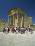 Tourists Outside Roman Ruins, Dougga, UNESCO World Heritage Site, Tunisia, North Africa, Africa Photographic Print by Julia Bayne