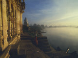 Misty Dawn on Narmada River, Bathing Ghats at Mandla, Madhya Pradesh State, India Photographic Print by David Beatty