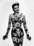 Cyd Charisse Modeling Flowered Evening Dress and Matching Gloves, c.1947 Poster