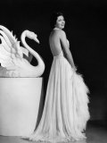 Kay Francis Modeling White Chiffon Evening Gown, 1937 Print