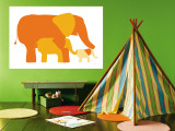 Orange Elephants Wall Mural by Avalisa 