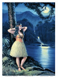 Romantic Hula Girl, Calendar Page, c.1930s Art Romantic Hula Girl, Calendar Page, c.1930s Art